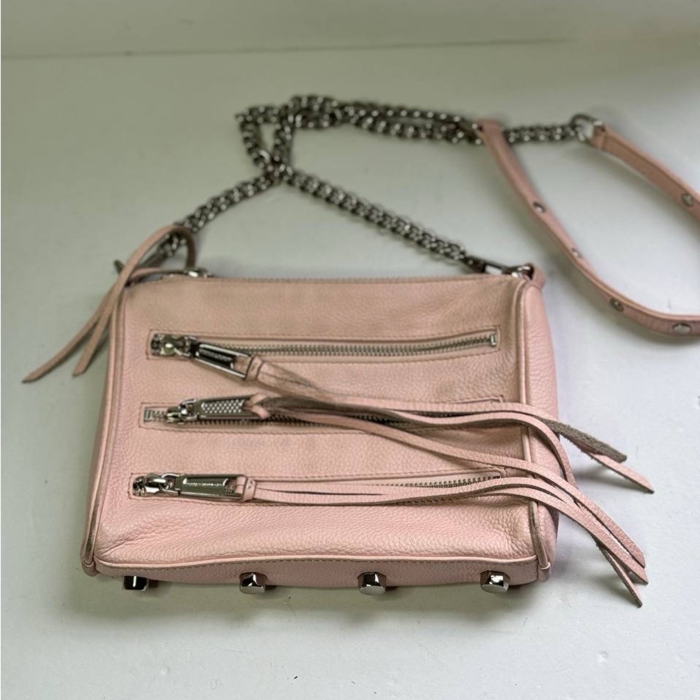 REBECCA MINKOFF Pink Leather Crossbody Handbag Chain Strap Triple Zip